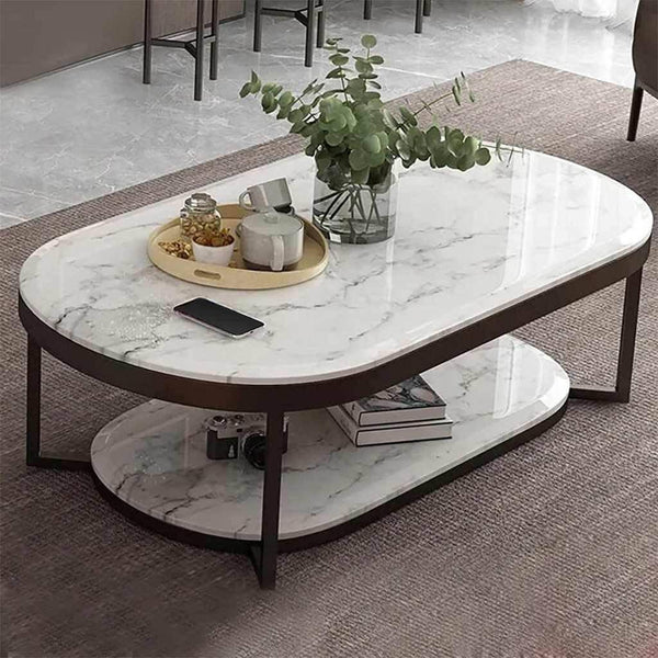 Alhome Marble Wooden Coffee Table - 120x70x50 cm - White and Black - AL-391 - Zrafh.com - Your Destination for Baby & Mother Needs in Saudi Arabia