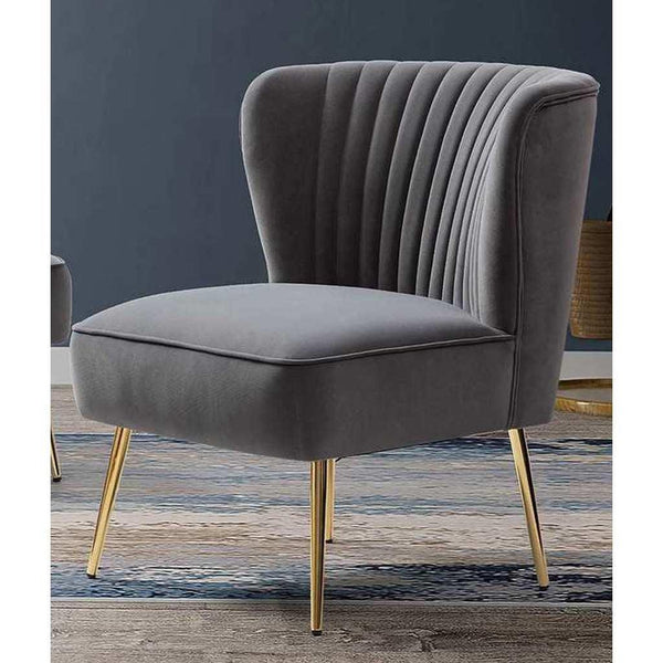 Alhome side chair made of Swedish wood, steel and velvet - gray - AL-395 - Zrafh.com - Your Destination for Baby & Mother Needs in Saudi Arabia