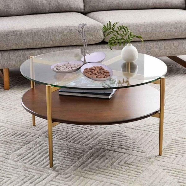 Alhome Center Table - 90 x 50 cm, golden and brown - AL-348 - Zrafh.com - Your Destination for Baby & Mother Needs in Saudi Arabia
