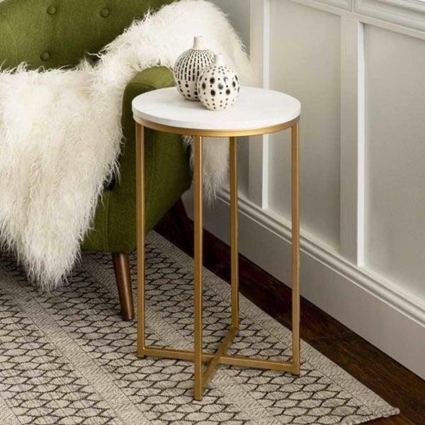 Alhome Center Table 35 x 60 cm - White and Gold - AL-336 - Zrafh.com - Your Destination for Baby & Mother Needs in Saudi Arabia