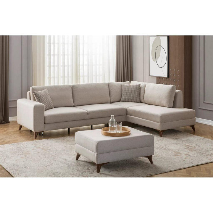 Alhome L-Shape Sofa 300x200x90x85 cm - Beige - Zrafh.com - Your Destination for Baby & Mother Needs in Saudi Arabia