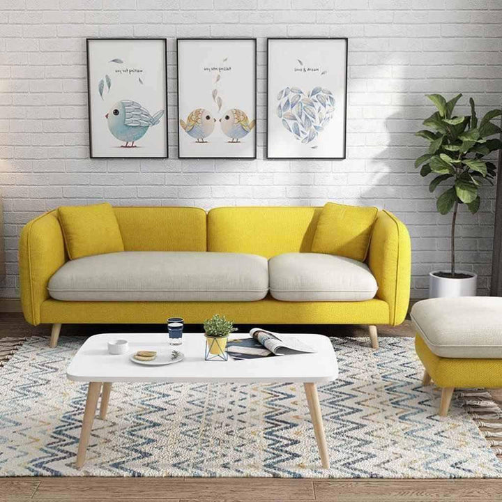 Alhome Polyester and Sweedish Wood 3 Seaters Sofa - Yellow - Zrafh.com - Your Destination for Baby & Mother Needs in Saudi Arabia