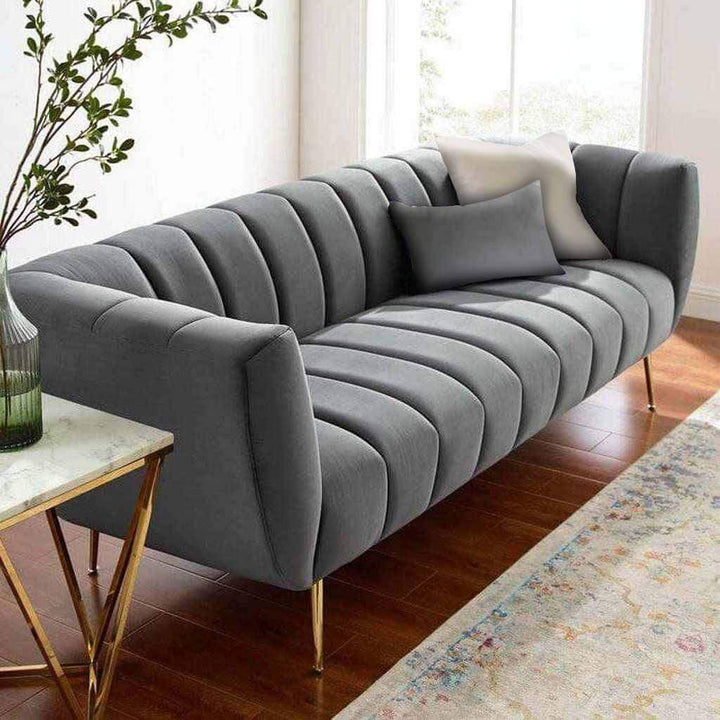 Alhome Velvet and Sweedish Wood 3 Seaters Sofa - Grey - AL-1010 - Zrafh.com - Your Destination for Baby & Mother Needs in Saudi Arabia