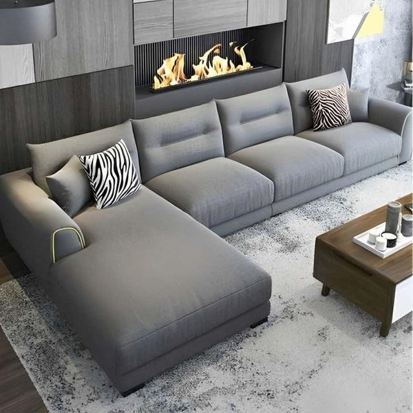 Alhome L-Shape Sofa 300x180x85x90 cm - Grey - Zrafh.com - Your Destination for Baby & Mother Needs in Saudi Arabia