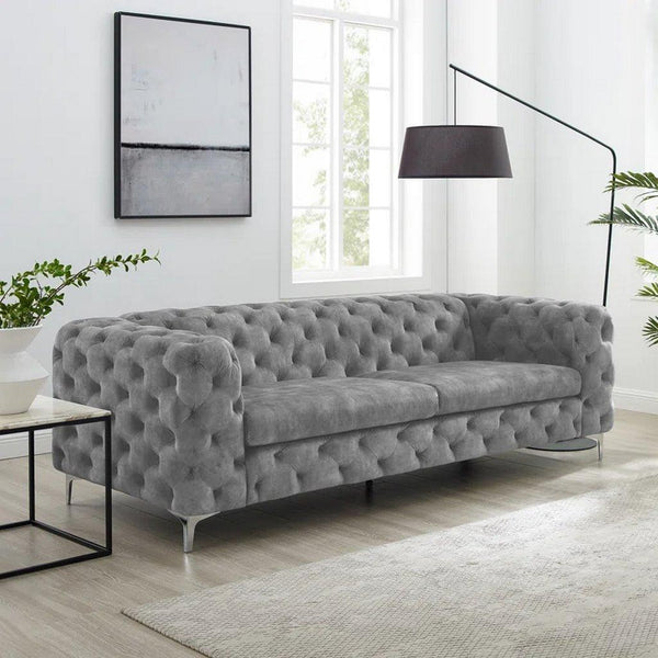 Alhome Swedish and Velvet 3 Seaters Sofa - Grey - Zrafh.com - Your Destination for Baby & Mother Needs in Saudi Arabia