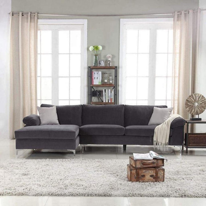 Alhome L-Shape Sofa 265x150x85x85 cm - Grey - Zrafh.com - Your Destination for Baby & Mother Needs in Saudi Arabia