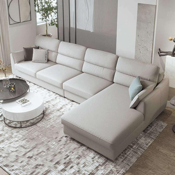 Alhome L-Shape Sofa - Linen - Beige - 85x160x300x80 cm - Zrafh.com - Your Destination for Baby & Mother Needs in Saudi Arabia