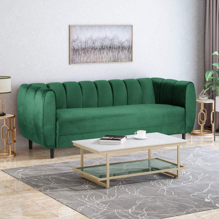 Alhome Sweedish wood and Velvet 3 Seaters Sofa - Green - Zrafh.com - Your Destination for Baby & Mother Needs in Saudi Arabia