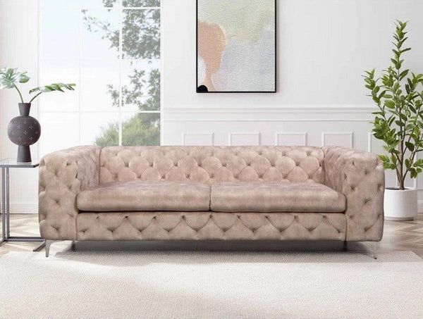 Alhome Swedish and Velvet 3 Seaters Sofa - Beige - Zrafh.com - Your Destination for Baby & Mother Needs in Saudi Arabia