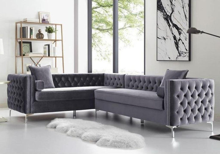 Alhome L-shape sofa - Swedish wood & Metal - Grey - 300x200x85x80 cm - Zrafh.com - Your Destination for Baby & Mother Needs in Saudi Arabia