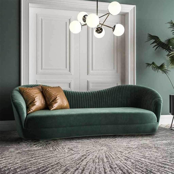 Alhome Velvet and Sweedish Wood 3 Seaters Sofa - Green - Zrafh.com - Your Destination for Baby & Mother Needs in Saudi Arabia