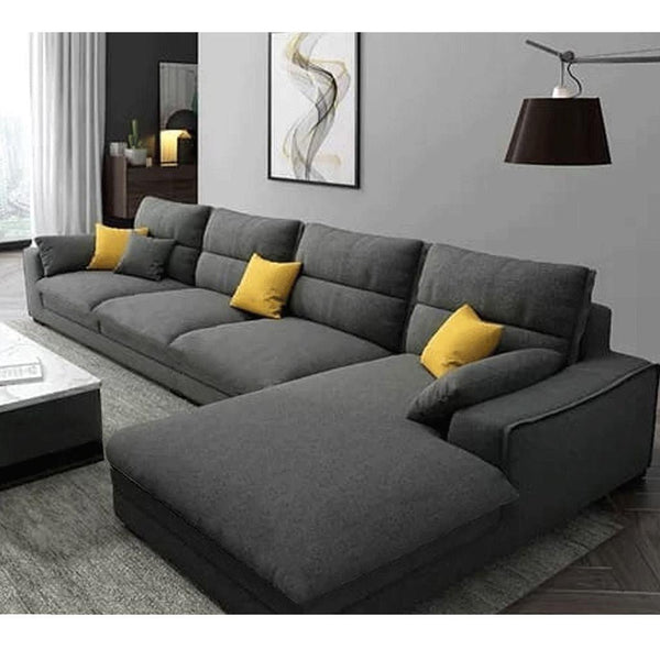 Alhome L-Shape Sofa - Linen - Grey - 85x180x300x80 cm - Zrafh.com - Your Destination for Baby & Mother Needs in Saudi Arabia