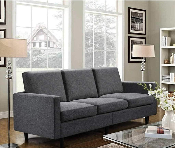 Alhome Polyester and Swedish Wood 3 Seaters Sofa - Grey - Zrafh.com - Your Destination for Baby & Mother Needs in Saudi Arabia