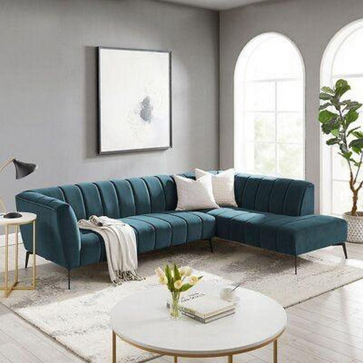 Alhome L-Shape Sofa 250x200x85x85 cm - Blue - Zrafh.com - Your Destination for Baby & Mother Needs in Saudi Arabia