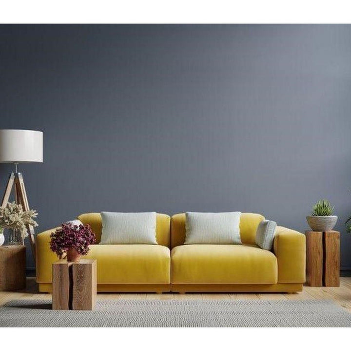 Alhome Swedish Wood and Velvet 3 Seaters Sofa - Yellow - Zrafh.com - Your Destination for Baby & Mother Needs in Saudi Arabia