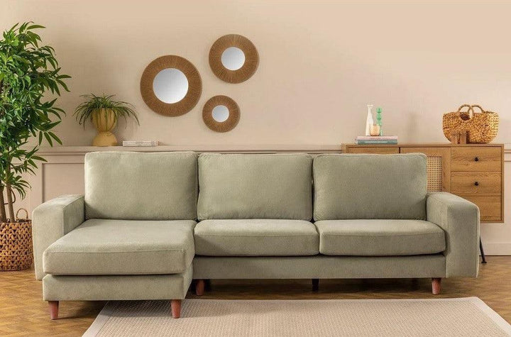 Alhome Swedish wood and linen L-shape Sofa - Green - Zrafh.com - Your Destination for Baby & Mother Needs in Saudi Arabia