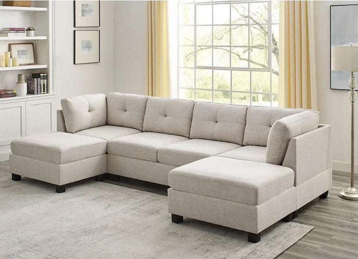 Alhome L-Shape Sofa 310x150x85x80 cm - Beige - Zrafh.com - Your Destination for Baby & Mother Needs in Saudi Arabia