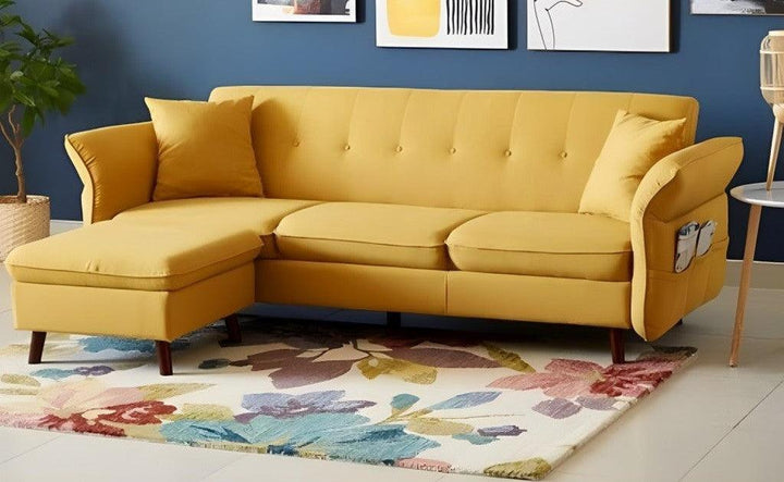 Alhome L-Shape Sofa 210x80x120x80 cm - Yellow - Zrafh.com - Your Destination for Baby & Mother Needs in Saudi Arabia