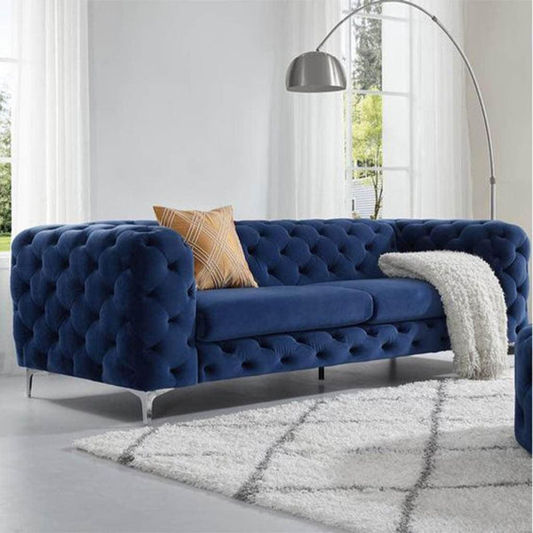 Alhome Velvet and Sweedish Wood 3 Seaters Sofa - Blue - Zrafh.com - Your Destination for Baby & Mother Needs in Saudi Arabia