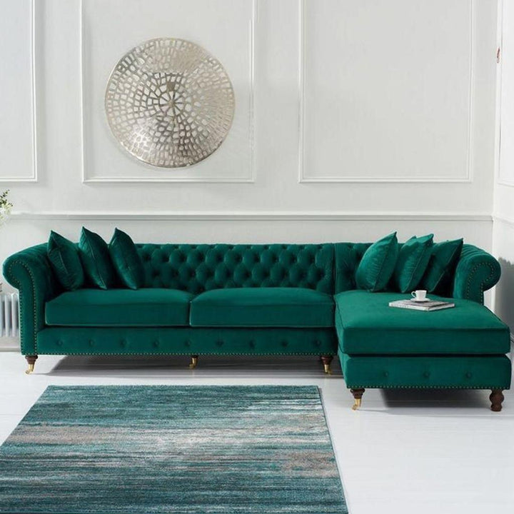 Alhome L-Shape Sofa 250x120x60x95 cm - Green - Zrafh.com - Your Destination for Baby & Mother Needs in Saudi Arabia