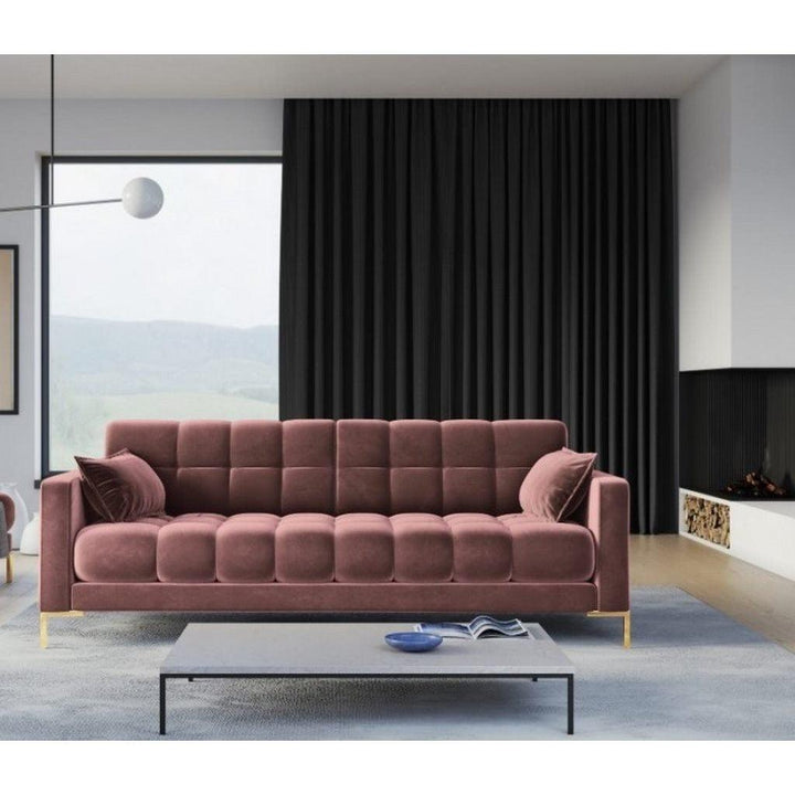 Alhome Velvet and Sweedish Wood 3 Seaters Sofa - Pink - Zrafh.com - Your Destination for Baby & Mother Needs in Saudi Arabia