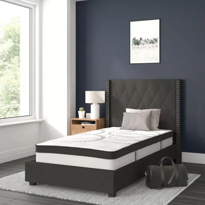 Dark Grey Harmony: Single Bed in Swedish Wood with Linen Fabric, Color Dark Grey, Dimensions 120x200x140 by Alhome - Zrafh.com - Your Destination for Baby & Mother Needs in Saudi Arabia