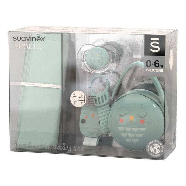 Suavinex Bonhomia Baby Set (Silicone Pacifier+Clip+Pacifier Case+Shoulder Cloth) - 4 Pieces - Blue - ZRAFH