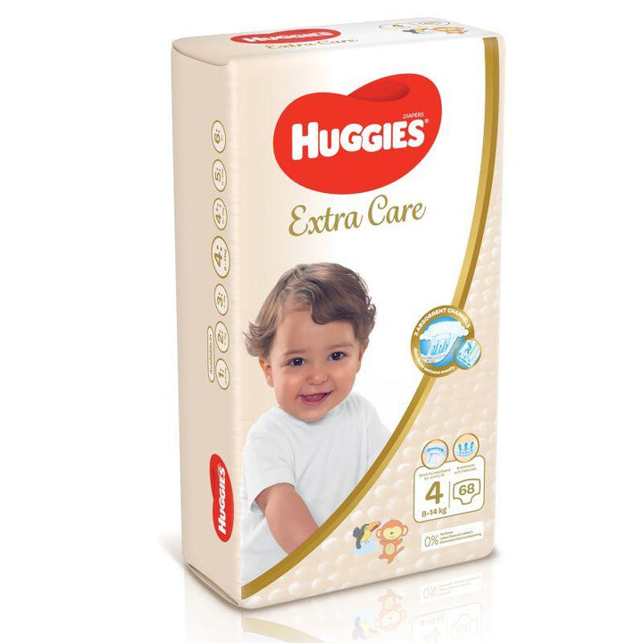Huggies Extra Care Baby Diapers - Size 4 - From 8 To 14 Kg - Jumbo Pack Of 68 Diapers - Zrafh.com - Your Destination for Baby & Mother Needs in Saudi Arabia