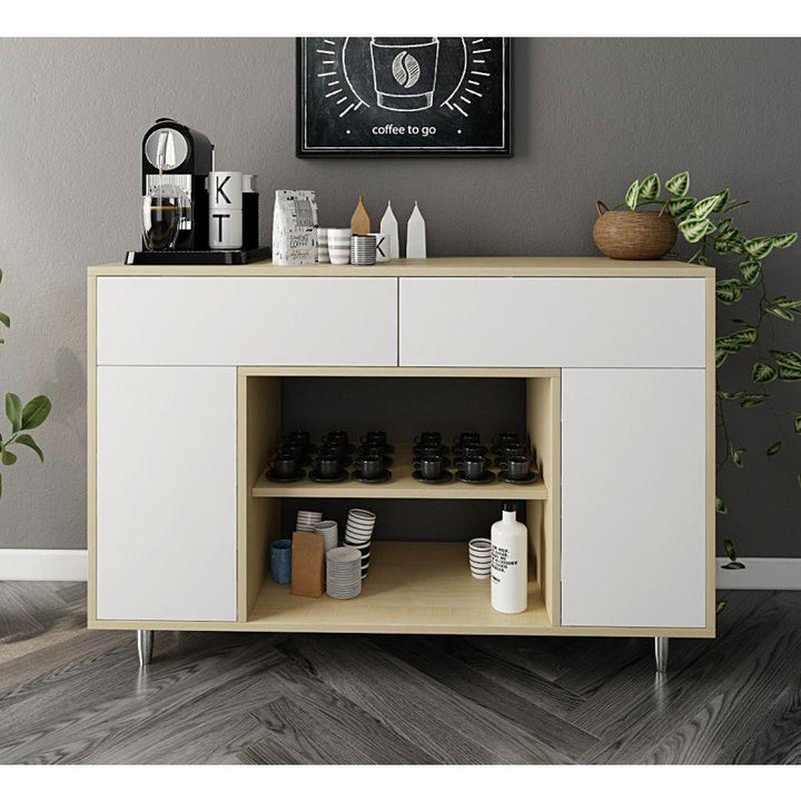 Beige Coffee Corner with White Shelves and Drawers By Alhome - Zrafh.com - Your Destination for Baby & Mother Needs in Saudi Arabia