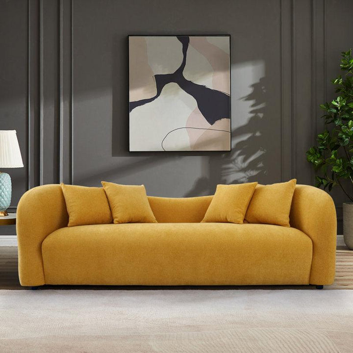 Sunlit Comfort: 3-Seater Linen Sofa in Yellow By Alhome - Zrafh.com - Your Destination for Baby & Mother Needs in Saudi Arabia