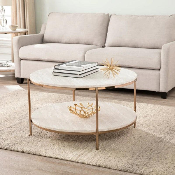 Luxurious White & Gold Iron, Steel & Marble Wood Coffee Table - 80x80x55 cm By Alhome - Zrafh.com - Your Destination for Baby & Mother Needs in Saudi Arabia