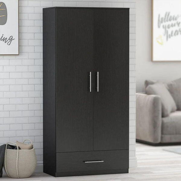 Black Wardrobe with Two Doors and a Drawer: By Alhome - Zrafh.com - Your Destination for Baby & Mother Needs in Saudi Arabia
