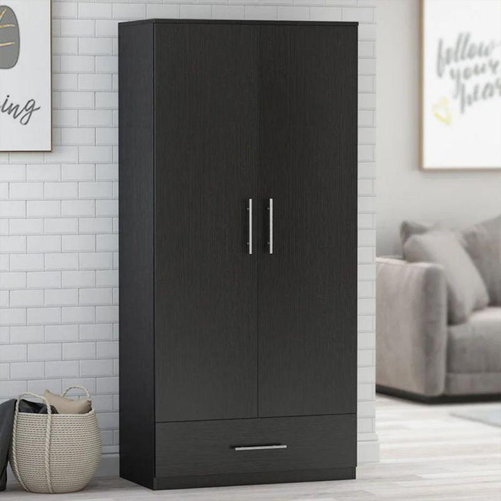 Black Wardrobe with Two Doors and a Drawer: By Alhome - Zrafh.com - Your Destination for Baby & Mother Needs in Saudi Arabia