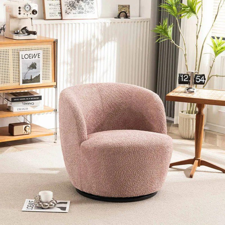 Pink Boucle Accent Chair with Swedish Wood By Alhome - Zrafh.com - Your Destination for Baby & Mother Needs in Saudi Arabia