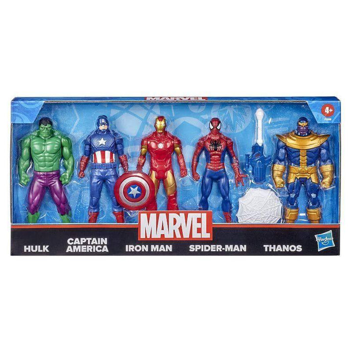 Marvel Action Figure 5-Pack Figures Iron Man Spider-Man Captain America Hulk Thanos From Marvel Classic - 3.8x38.1x18.4 cm - F1395 - ZRAFH