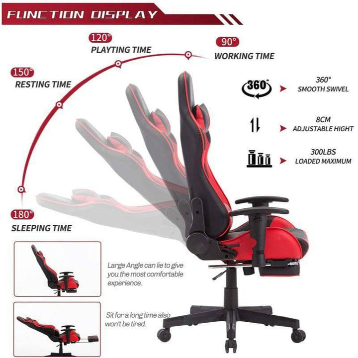 High Back Ergonomic Tsunami Gaming Chair With Leg Support - 29.7x21x21 cm - 27-55-8890-Red - ZRAFH