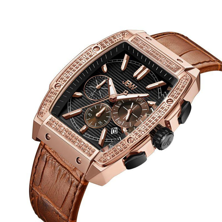 Jbw Luxury Echelon Watch With Leather Band 0.28 Ctw Diamond Wrist Men's Watch - Brown - J6379 - Zrafh.com - Your Destination for Baby & Mother Needs in Saudi Arabia