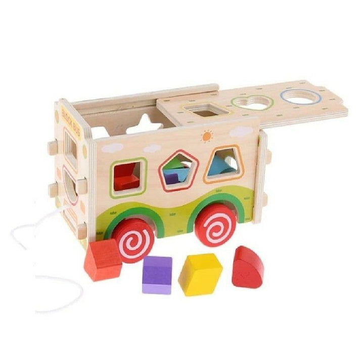 Wooden Block Bus Shape Sorter With Tangram 3D Push Truck 22.5x11.5x14.8 cm By Baby Love - 33-2270 - ZRAFH