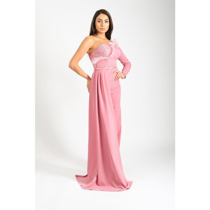 Londonella Women's Off Shoulder Wide Leg Jumpsuit with High Waisted Belt - Pink - 100260 - Zrafh.com - Your Destination for Baby & Mother Needs in Saudi Arabia