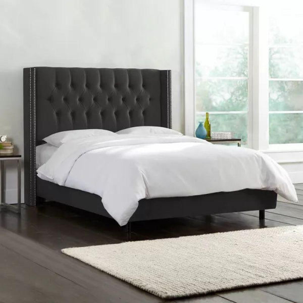 Supreme Comfort: Swedish Wood King Bed - Deluxe Charcoal Elegance (160x200x140) by Alhome - Zrafh.com - Your Destination for Baby & Mother Needs in Saudi Arabia