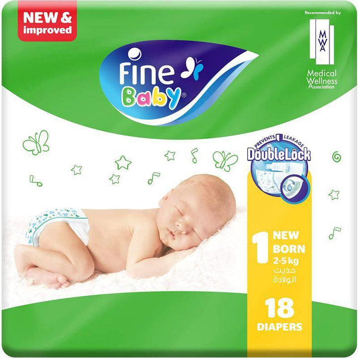 Baby Diapers Size 1 (2 - 5 Kg) Newborn, 18 Count - Fine Baby with The New Double Lock Leak Barriers - ZRAFH