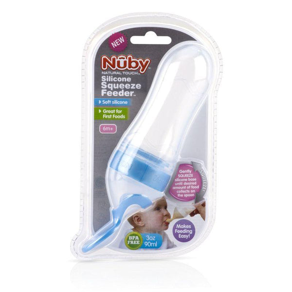 Nuby silicone squeeze feeder with 2 spoons Blue - ZRAFH
