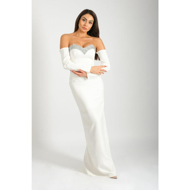 Londonella Women's Long Evening Dress With Separate Sleeves & Chiffon Cape - White - 100256 - Zrafh.com - Your Destination for Baby & Mother Needs in Saudi Arabia