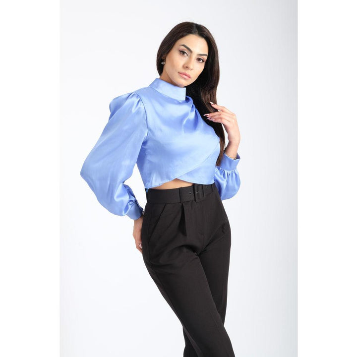 Londonella Women's Short Blouse With Long Sleeves & Closed-neckline Design - Blue - 100216 - Zrafh.com - Your Destination for Baby & Mother Needs in Saudi Arabia