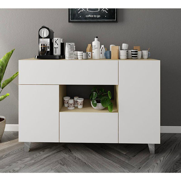 Coffee Corner with Two Doors and Two Drawers (Beige and White) By Alhome - Zrafh.com - Your Destination for Baby & Mother Needs in Saudi Arabia