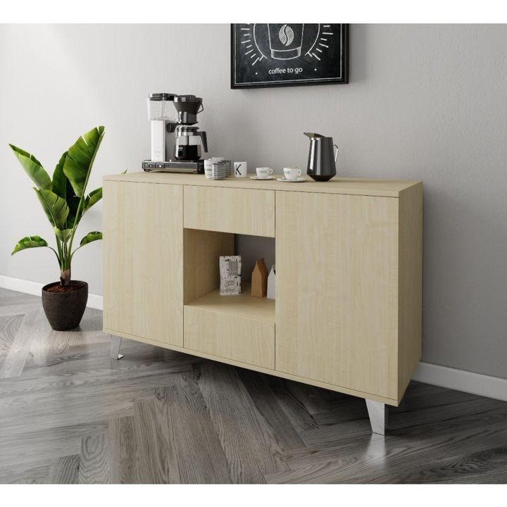 Beige Coffee Corner with Two Shelves and Two Sliding Drawers By Alhome - Zrafh.com - Your Destination for Baby & Mother Needs in Saudi Arabia