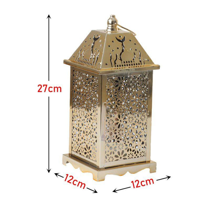 Steel Square Ramadan Lantern With Led Lighting - Gold - 27X12X12 Cm - By Family Ship - 600007815 - Zrafh.com - Your Destination for Baby & Mother Needs in Saudi Arabia