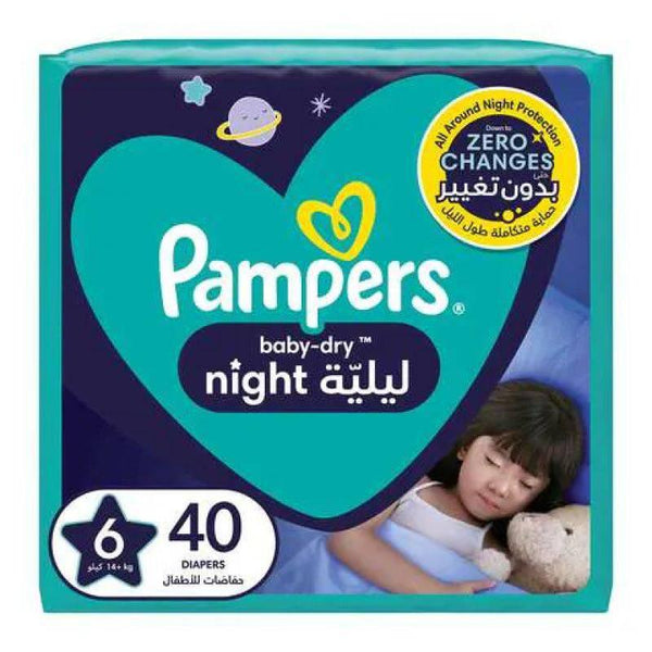 Pampers Baby Diapers Night Giant Pack Size 6 Junior XXL 14+ KG, 40 Diapers - ZRAFH