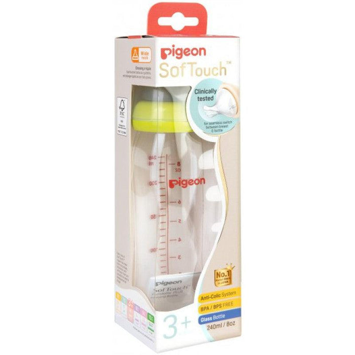 Pigeon Softouch Wide Neck Peristaltic Plus Glass Bottle - Plain - 240 ml - Zrafh.com - Your Destination for Baby & Mother Needs in Saudi Arabia