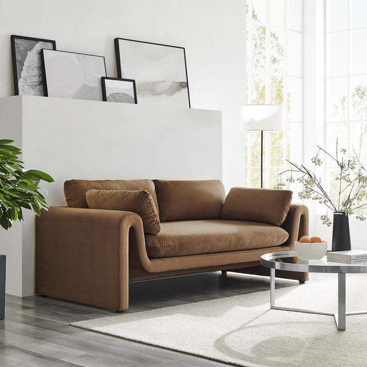 Luxurious Comfort: 3-Seater Velvet Sofa in Camel By Alhome - Zrafh.com - Your Destination for Baby & Mother Needs in Saudi Arabia